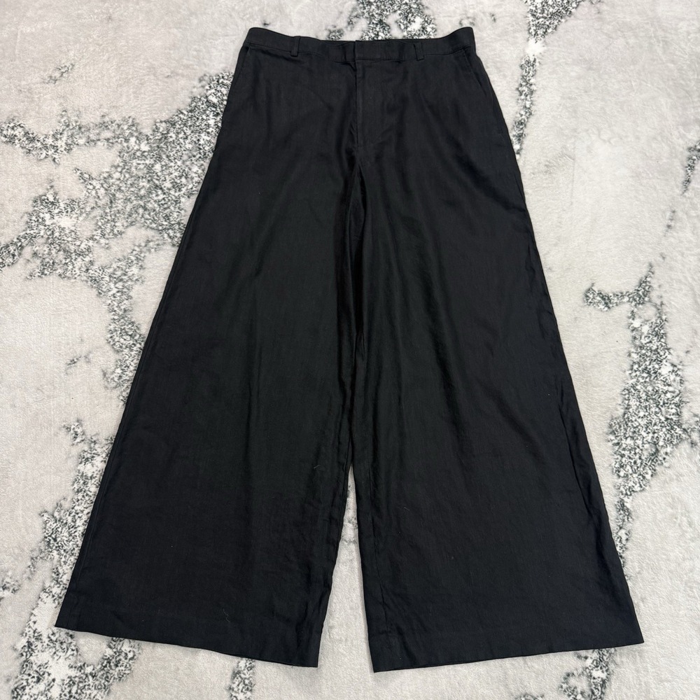 Club Monaco Womens Size 10 Black Linen Blend Wide Leg Pants Trousers Stretch